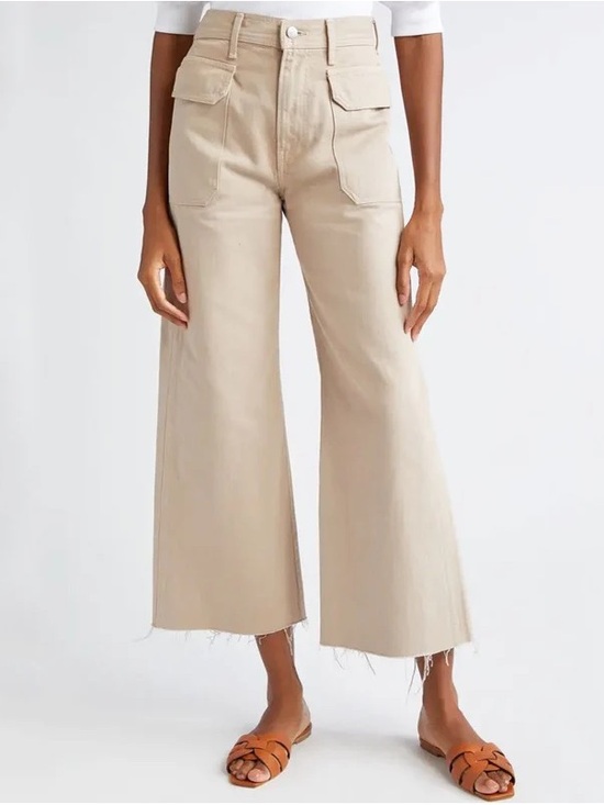 Veronica Beard Denim - Veronica Beard Neutral Beige Wide-Leg Utility Jeans